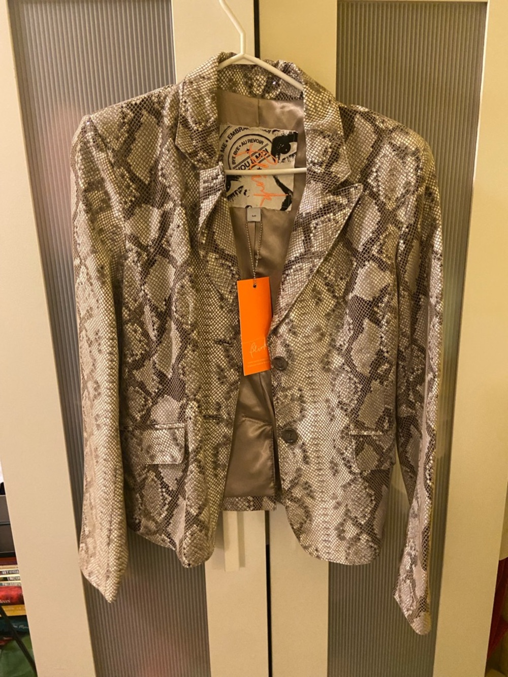 Danier Snake Print Women’s Blazer Jacket - Neutral Taupe